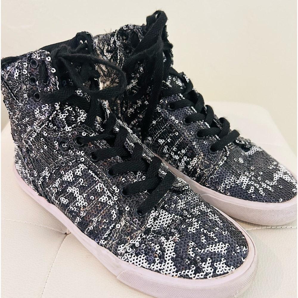 Supra Black & Silver Fully Sequined High Top  Skytop Sneakerss Size 7 - Picture 4 of 10